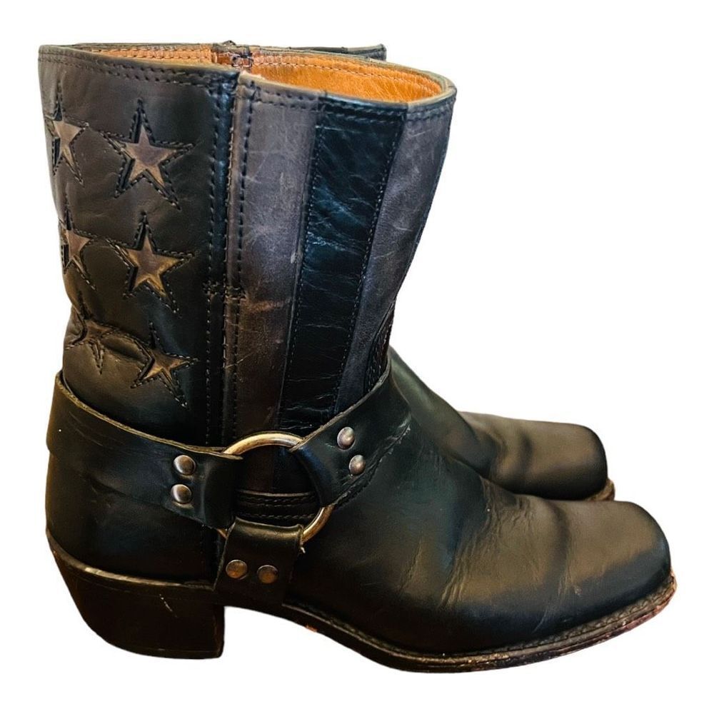 FRYE Flag Harness Americana Short 150th Anniversary Boots Black Size 7 1/2 USA